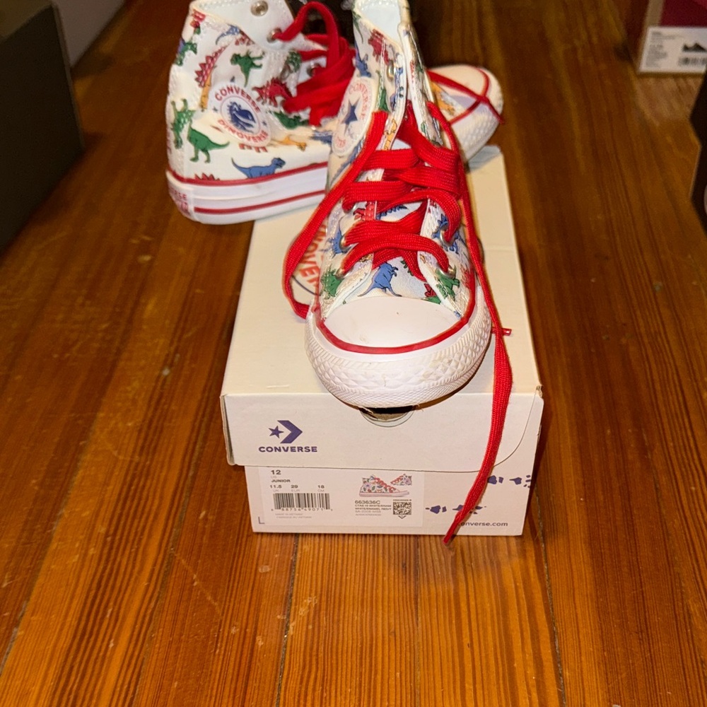 Converse Kids High-Top Sneakers with Dinosaur Design - Red and White